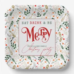 Berry Branch Eat, Drink Be Merry Christmas Party Paper Plate