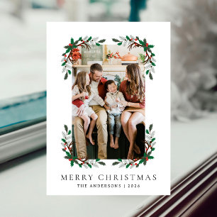Berry Branch Frame Christmas Family 1 Photo Holiday Card