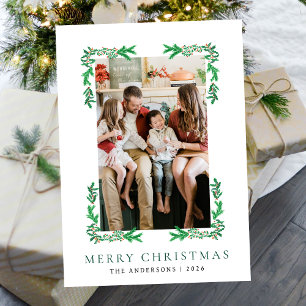 Berry Branch Frame Christmas Family 1 Photo Holiday Card