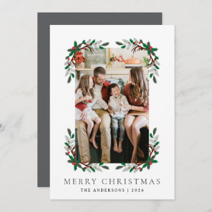 Berry Branch Frame Christmas Family 1 Photo Holiday Card