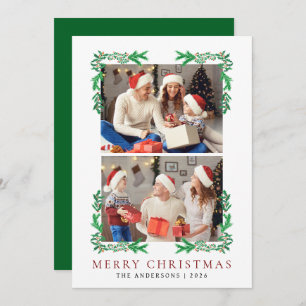 Berry Branch Frame Christmas Family 2 Photo Holiday Card