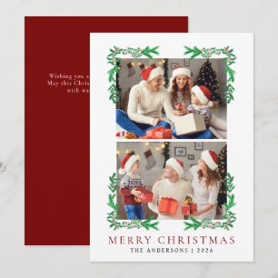 Berry Branch Frame Christmas Family 2 Photo Holiday Card