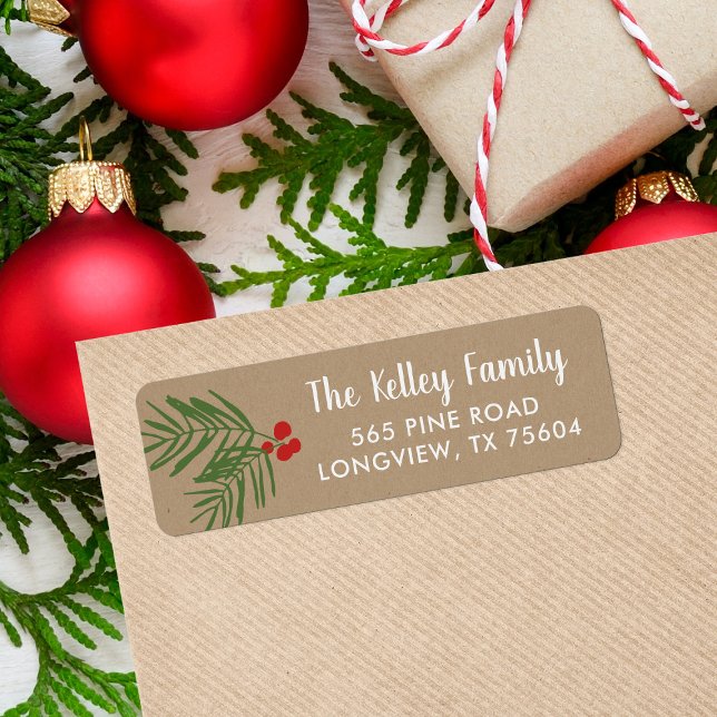 Berry Branch Kraft Holiday Return Address Labels (Creator Uploaded)