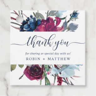 Berry, Burgundy and Blue Floral Thank You Wedding Favour Tags