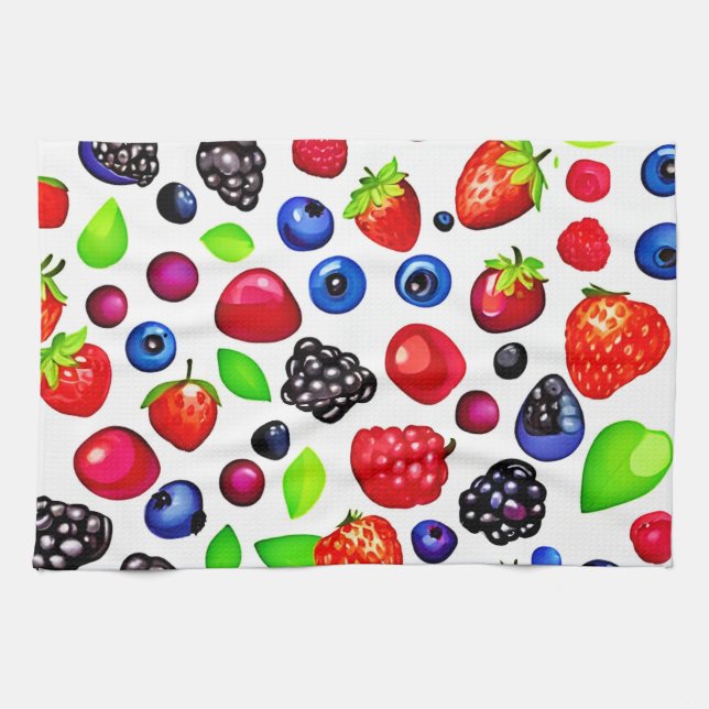 Berry Burst: Fruity Pattern Tea Towel (Horizontal)