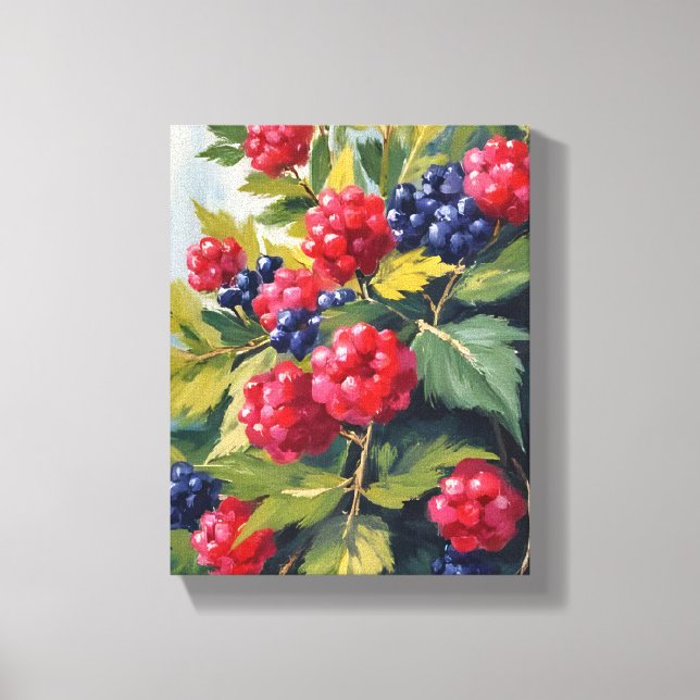 Berry Bush Raspberry Blackberries Watercolor Fruit Canvas Print (Front)
