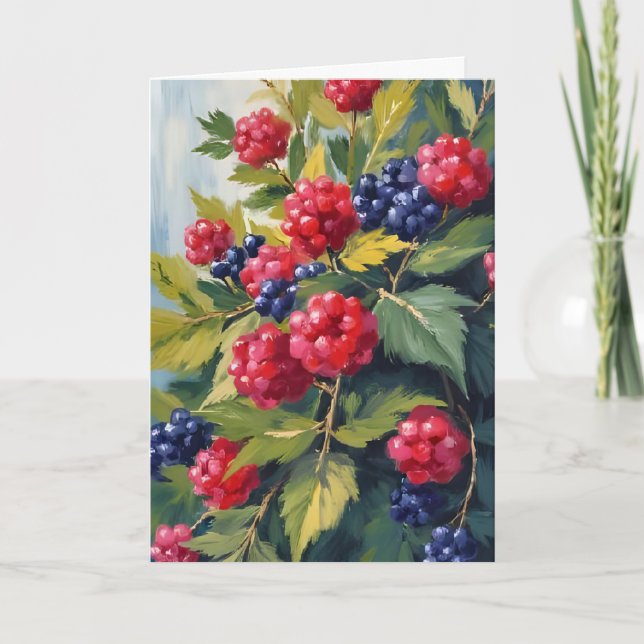 Berry Bush Raspberry Blackberries Watercolor Fruit Card (Front)