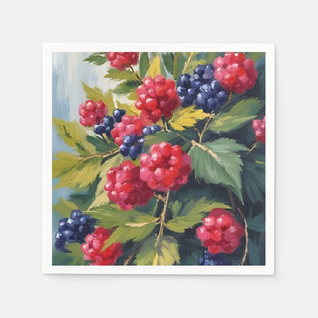 Berry Bush Raspberry Blackberries Watercolor Fruit Napkin (Front)