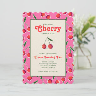 Berry Cherry Girl's Birthday Invite: Hot Pink Invitation