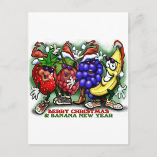 Berry Christmas Banana New Year Holiday Postcard