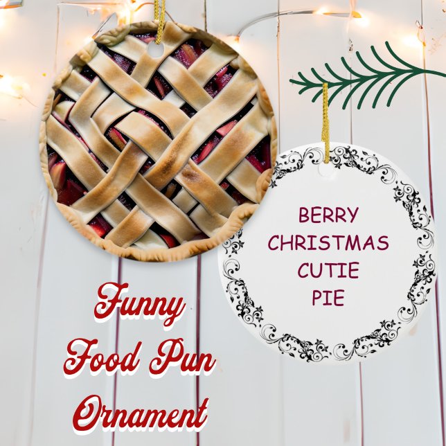 Berry Christmas Cutie Pie  | Food Pun Humour Ceramic Tree Decoration (Creator Uploaded)