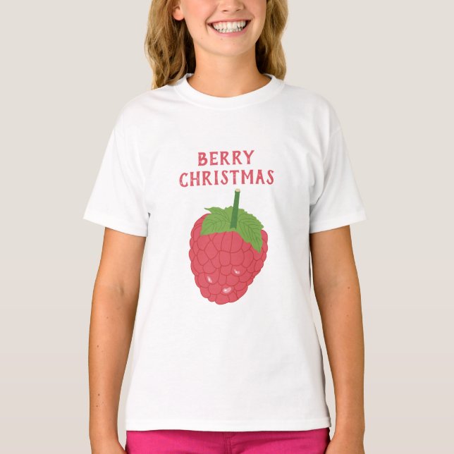 Berry Christmas Raspberry Fruit Design T-Shirt (Front)