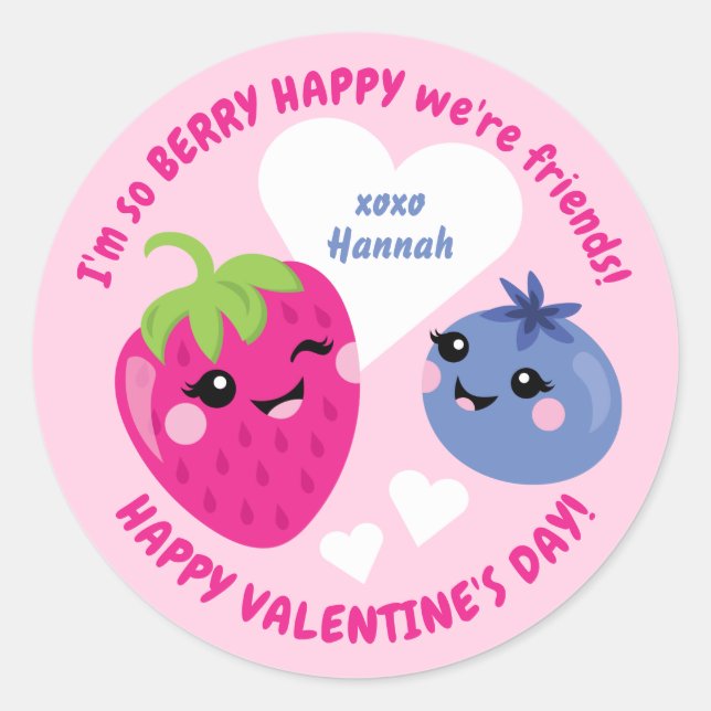Berry Classroom Valentine Cards for Kids Classic Round Sticker (Front)
