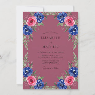 Berry Cobalt Ranunculus Wedding Invitation