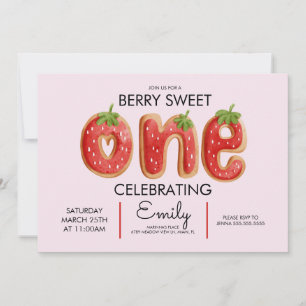 Berry Cookies One Plaid Pink Red Birthday Party  Invitation