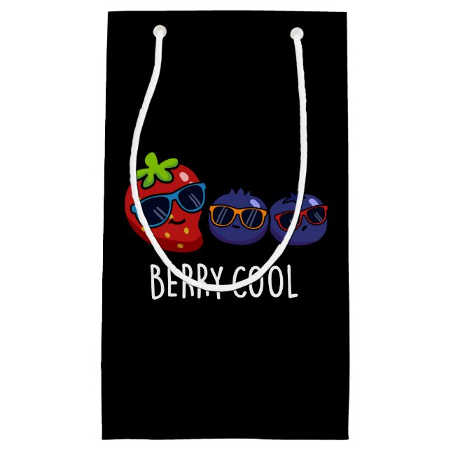 Berry Cool Funny Strawberry Blueberry Pun Dark BG Small Gift Bag (Front)