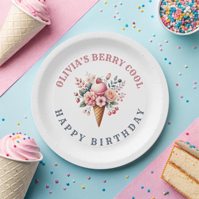 Berry Cool Happy Birthday Ice Cream Party Paper Plate (Creator Uploaded)