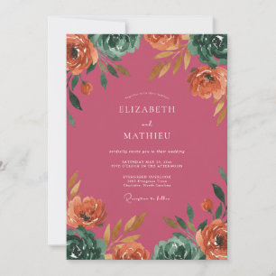 Berry Coral Painted Wedding Invitation