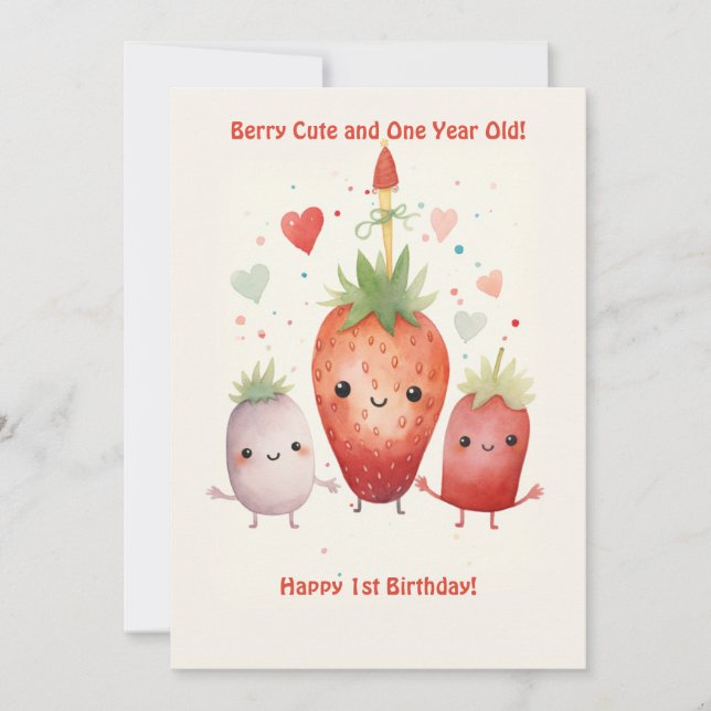 Berry Cute 1st Anniversary Birthday Card (Front)