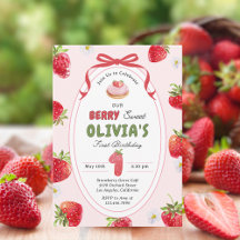 Berry Cute Bash Strawberry 1st Birthday Invitation