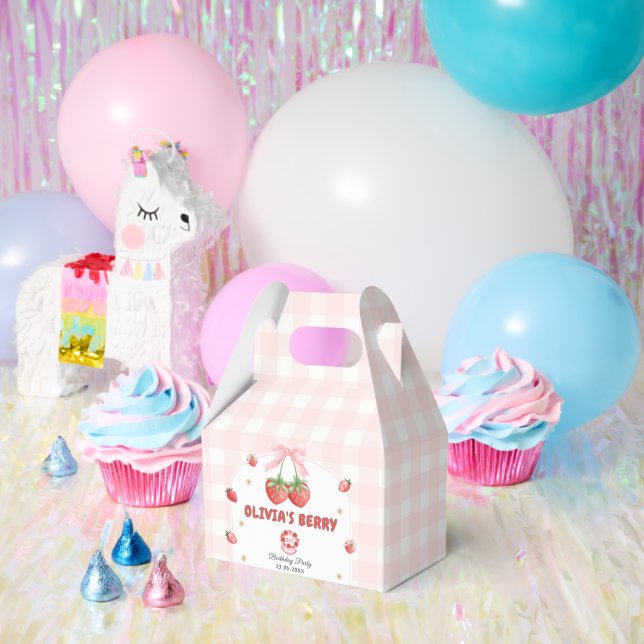 Berry Cute Pink Strawberry First Birthday Party Favour Box (Party)