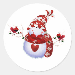 Berry Cute Snowman and Cardinals Classic Round Sticker