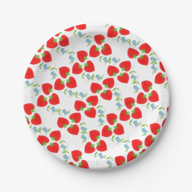 Berry Cute Strawberry Fruit And Flowers Paper Plate (Front)