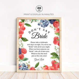 Berry "Don't Say Bride" Bridal Shower Game sign