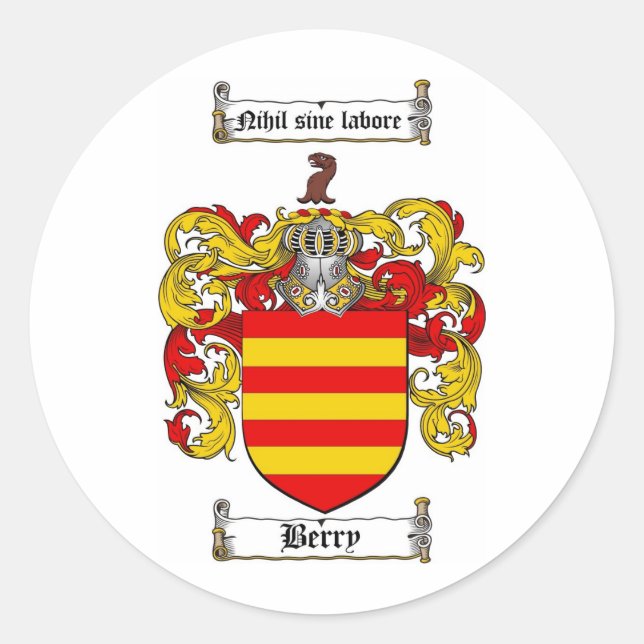 BERRY FAMILY CREST -  BERRY COAT OF ARMS CLASSIC ROUND STICKER (Front)