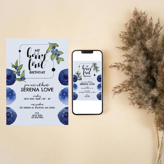 Berry First | 1st Birthday | Blueberry | Blue Invitation (Creator Uploaded)