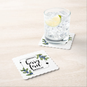 Berry First 1st Birthday Blueberry Miminal Paper Coaster