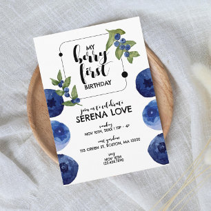 Berry First   1st Birthday   Blueberry   White Invitation