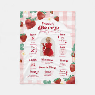 Berry First 1st Birthday Milestone Fleece Blanket