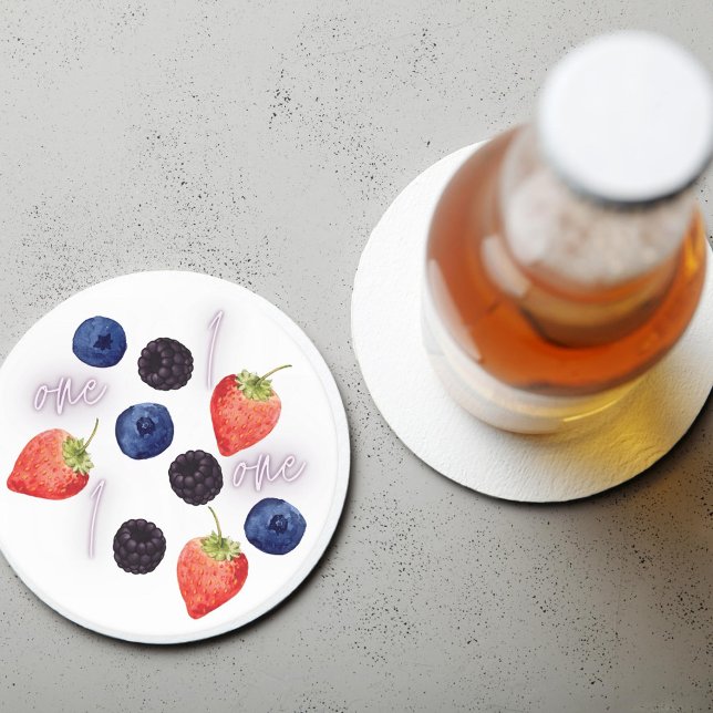Berry First | 1st Birthday | Mixed Berry | Pattern Round Paper Coaster (Creator Uploaded)
