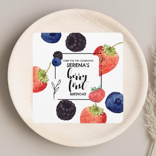 Berry First   1st Birthday   Mixed Berry Square Thank You Card