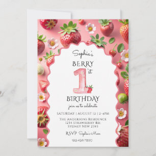 Berry First 1st Birthday Modern Invitation