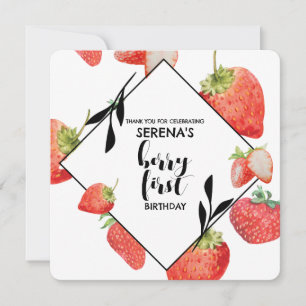 Berry First 1st Birthday Modern Strawberry Thank You Card