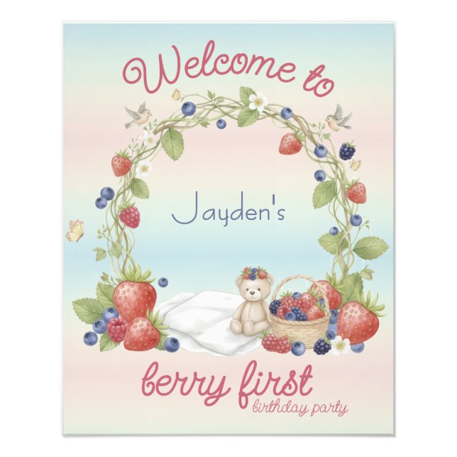 Berry First 1st Birthday Party Poster (Front)