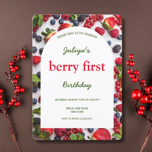  Berry First 1st Birthday Photo Invitation