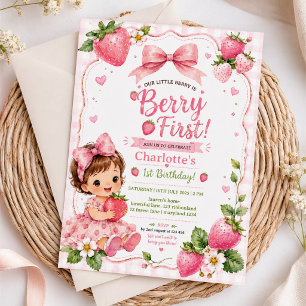 Berry First 1st Birthday Strawberry Girl Invitation