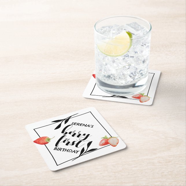 Berry First | 1st Birthday | Strawberry | Modern Paper Coaster (Insitu)