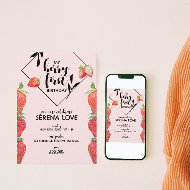 Berry First | 1st Birthday | Strawberry | Pink Invitation (Creator Uploaded)