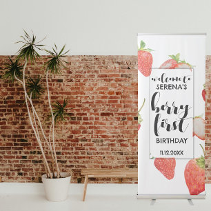Berry First 1st Birthday Strawberry Welcome Retractable Banner