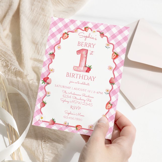 Berry First 1st Birthday Wavy Invitation (Creator Uploaded)