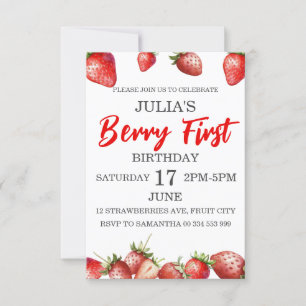 Berry First 1st Strawberry Birthday Invitation