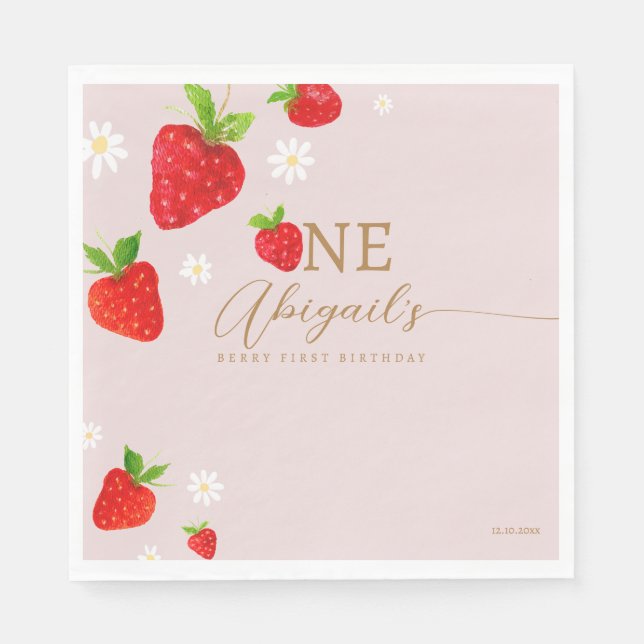 Berry First 1st Strawberry Birthday Napkin (Front)
