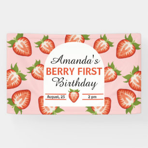 Berry First Baby Girl Pink Birthday Banner