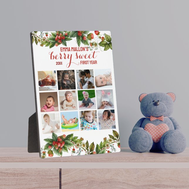 Berry First Birthday 12 months Baby Photo Collage Plaque (Creator Uploaded)