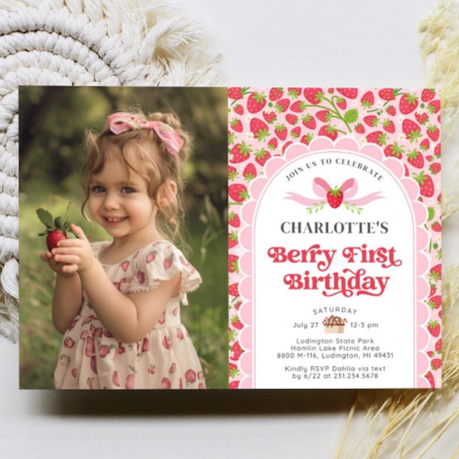 Berry First Birthday 1st Birthday Photo Invitation (Berry First Birthday 1st Birthday Photo Invitation)