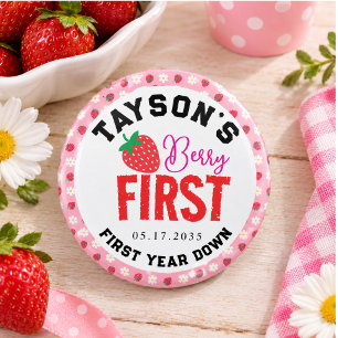 Berry First Birthday 1st Birthday Strawberry 3 Cm Round Badge
